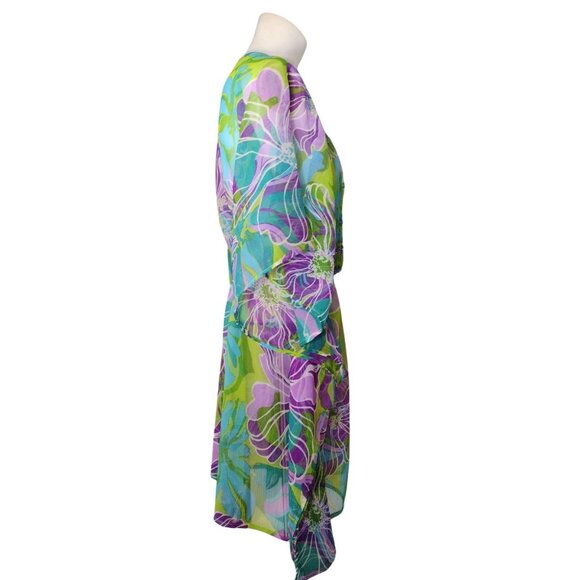 Kohinoor Embellished Kimono Swim Cover Up One Size Sheer Beach Tropical Flowy - Picture 3 of 5